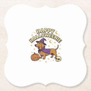 Posavasos De Papel Feliz Camiseta de Perro Bruja Dachshund de Hallowe
