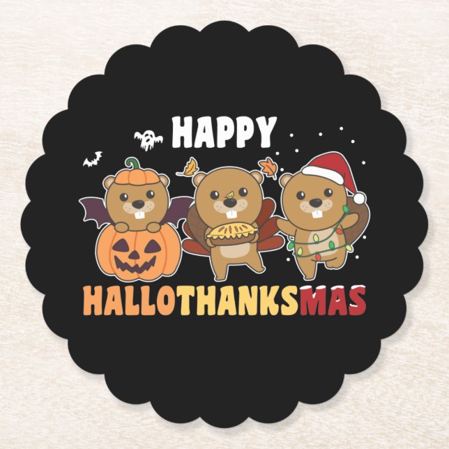 Posavasos De Papel Feliz castor de Navidades de castores de Hallothan (Anverso)