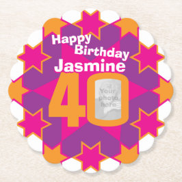 Posavasos De Papel Feliz cumpleaños 40º nombre y fotos de las taras d