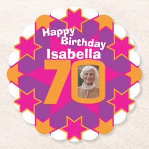 Posavasos De Papel Feliz cumpleaños 70º nombre y fotos de las taras d