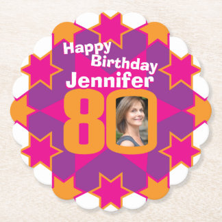 Posavasos De Papel Feliz cumpleaños 80º nombre y fotos de las taras d