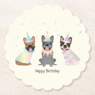 Posavasos De Papel Feliz cumpleaños a los Bulldoges franceses