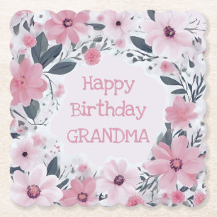 Posavasos De Papel Feliz cumpleaños Abuela Pastel Flor Rosa