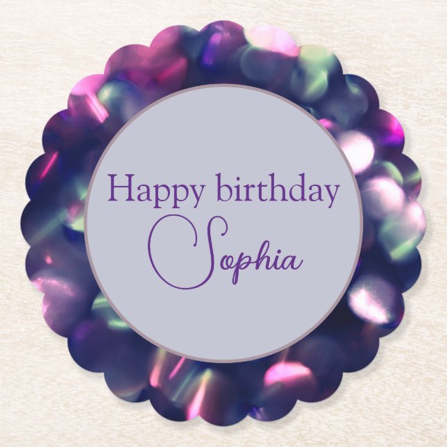 Posavasos De Papel "Feliz cumpleaños" Berry Sparkle Paper Coaster (Anverso)