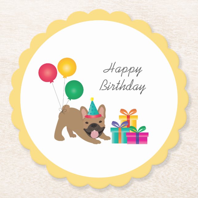 Posavasos De Papel Feliz cumpleaños Bulldog francés colorido clásico (Anverso)