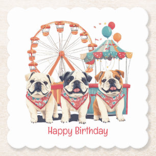 Posavasos De Papel Feliz Cumpleaños Bulldoges Ingleses En Un Carnaval