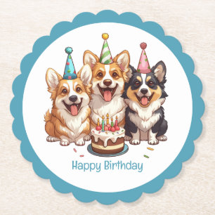 Posavasos De Papel Feliz cumpleaños Corgi Dogs