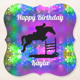 Posavasos De Papel Feliz Cumpleaños Equitación Saltador De Obstáculos