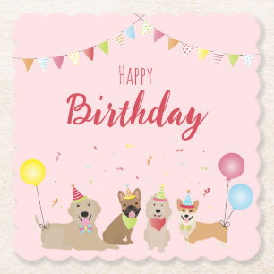 Posavasos De Papel Feliz Cumpleaños Fiesta de Perro 