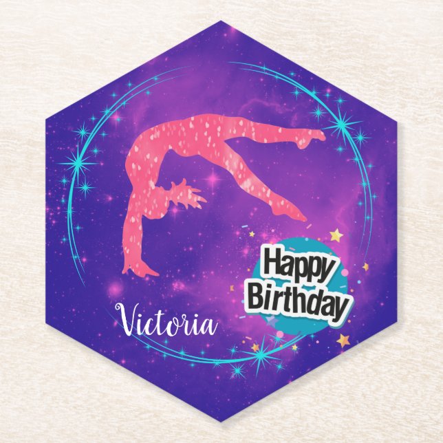 Posavasos De Papel Feliz cumpleaños Gimnasia galaxia tambaleante (Anverso)