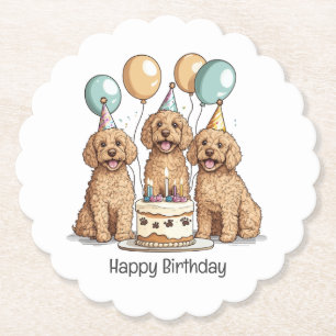 Posavasos De Papel Feliz cumpleaños Goldendoodle Dogs