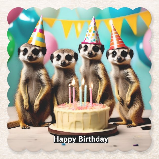Posavasos De Papel Feliz cumpleaños Meerkat, (Anverso)