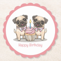 Feliz cumpleaños, pastelito de perros pug