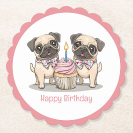 Posavasos De Papel Feliz cumpleaños, pastelito de perros pug