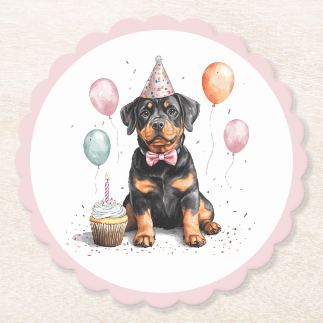 Posavasos De Papel Feliz Cumpleaños Perro Rottweiler (Anverso)