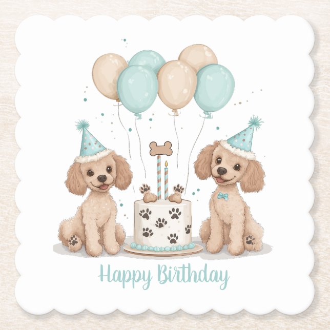 Posavasos De Papel Feliz cumpleaños, perros de cangrejo estándar (Anverso)