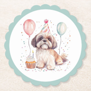 Posavasos De Papel Feliz Cumpleaños Shih Tzu Perros Cupcake