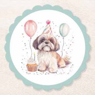 Posavasos De Papel Feliz Cumpleaños Shih Tzu Perros Cupcake