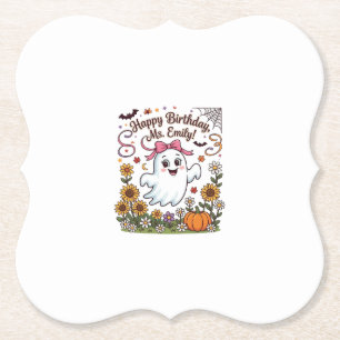 Posavasos De Papel Feliz Cumpleaños Sra Emily Halloween Fantasma Cala