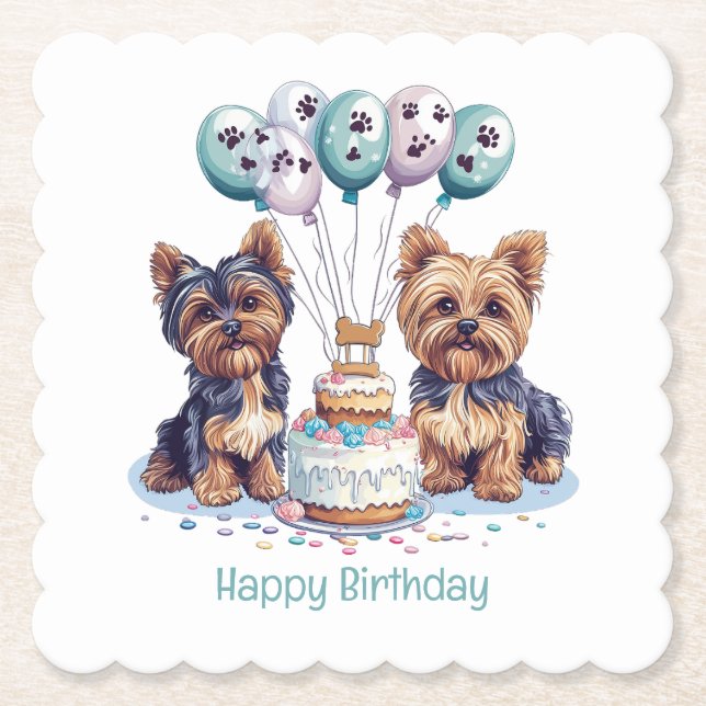 Posavasos De Papel Feliz cumpleaños Yorkie Dog (Anverso)