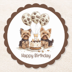 Posavasos De Papel Feliz cumpleaños Yorkie Dogs