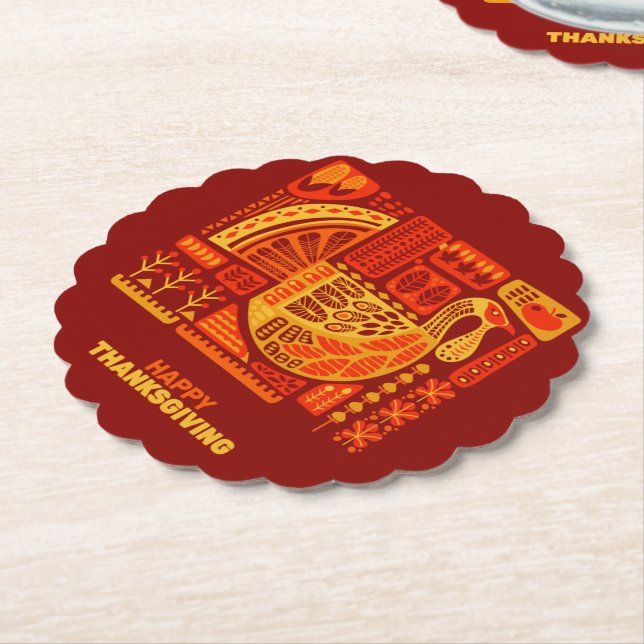 Posavasos De Papel Feliz Día de Acción de Gracias Naranja de Resumen  (En perspectiva)