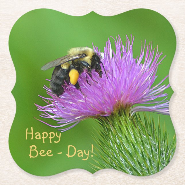 Posavasos De Papel Feliz Día de la Abeja (Anverso)