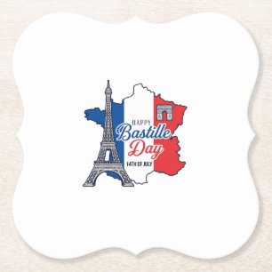 Posavasos De Papel Feliz Día de la Bastilla Francia Mapa Torre Eiffel
