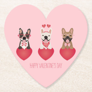 Posavasos De Papel Feliz Día de San Valentín Bulldoges franceses