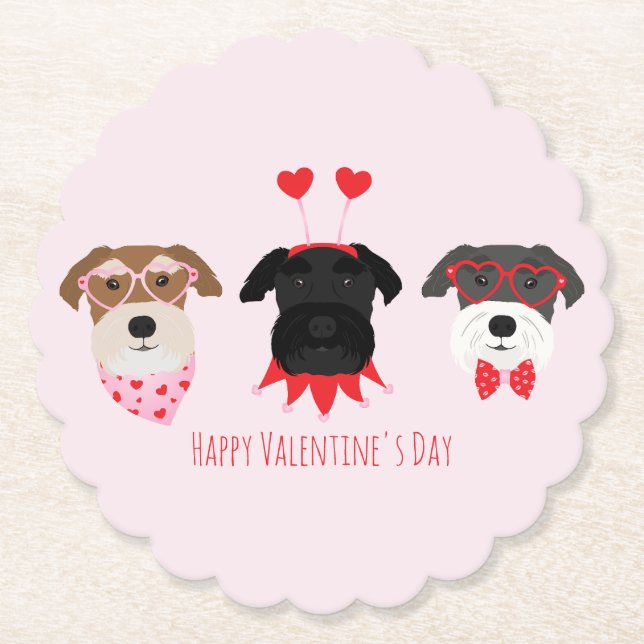 Posavasos De Papel Feliz Día de San Valentín Perros Schnauzer (Anverso)