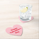 Posavasos De Papel Feliz Día de San Valentín, tipografía moderna rosa<br><div class="desc">Feliz Día de San Valentín,  fiestas de papel cardíaco rosado y moderno de tipografía. Disponible en diferentes formas y estilos. Texto rojo completamente personalizable sobre fondo sólido rosado. Así que puedes personalizarlo y en su lugar escribir Feliz Día de Galentine.</div>