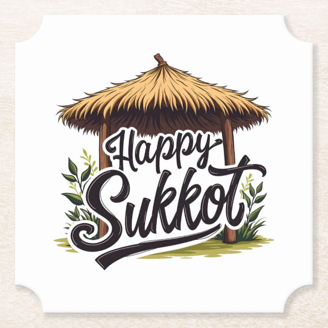 Posavasos De Papel Feliz Día Judío de Sukkot Hanukkah (Anverso)