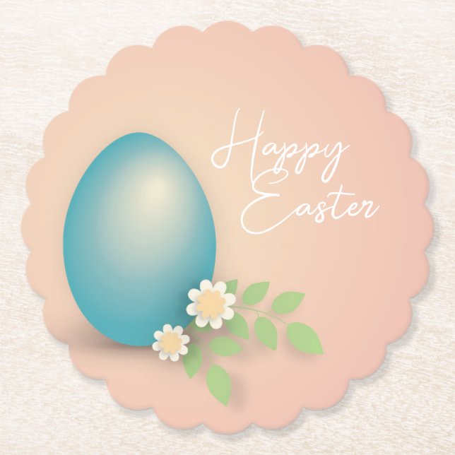 Posavasos De Papel Feliz diseño de primavera floral rosa de huevo de  (Anverso)