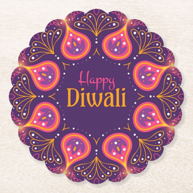 Posavasos De Papel Feliz Diwali Rangoli (Anverso)