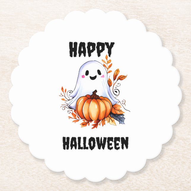Posavasos De Papel Feliz Fantasma de Halloween (Anverso)