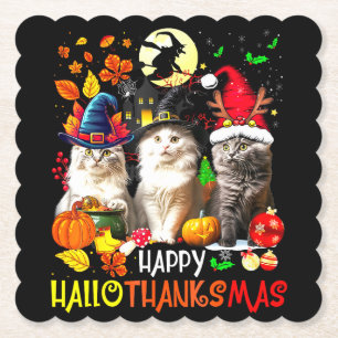 Posavasos De Papel Feliz HalloGraciasMas Cats