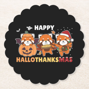 Posavasos De Papel Feliz Hallothanksmas Pandas Navidades Panda Rojo