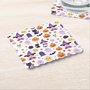 Posavasos De Papel Feliz Halloween Brujas Fantasmas Gatos Murciélagos