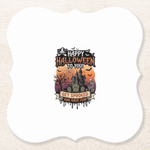 Posavasos De Papel Feliz Halloween Casa Embrujada Esqueleto Murciélag