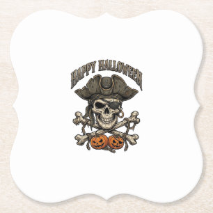 Posavasos De Papel Feliz Halloween Cráneo de Pirata Huesos Cruzados C