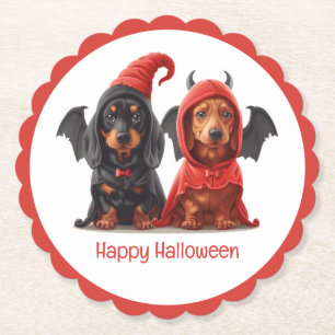 Posavasos De Papel Feliz Halloween Dachshund Perros Devil Bat