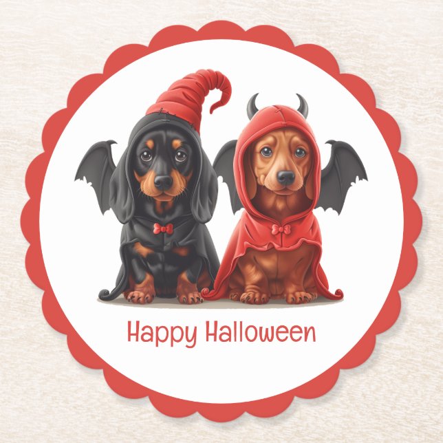 Posavasos De Papel Feliz Halloween Dachshund Perros Devil Bat (Anverso)