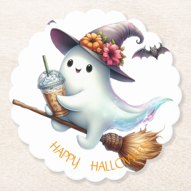 Posavasos De Papel Feliz Halloween espeluznante (Anverso)