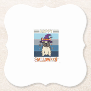 Posavasos De Papel Feliz Halloween French Bulldog Bruja Telaraña Ca