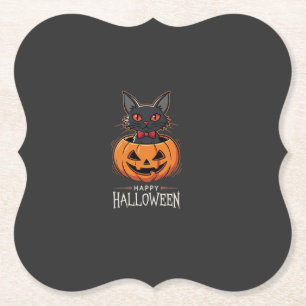 Posavasos De Papel Feliz Halloween Gato Negro Diseño de Calabaza_1