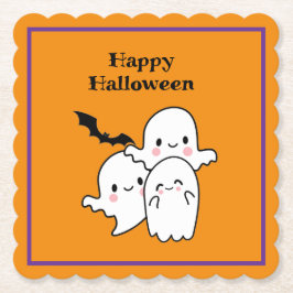 Posavasos De Papel Feliz Halloween Ghost Bat Naranja Purple