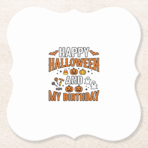 Posavasos De Papel Feliz Halloween y Cumpleaños Diseño Vintage_1