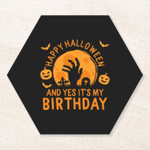 Posavasos De Papel Feliz Halloween y sí es mi cumpleaños