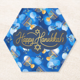 Posavasos De Papel Feliz Janucá Azul y Blanco