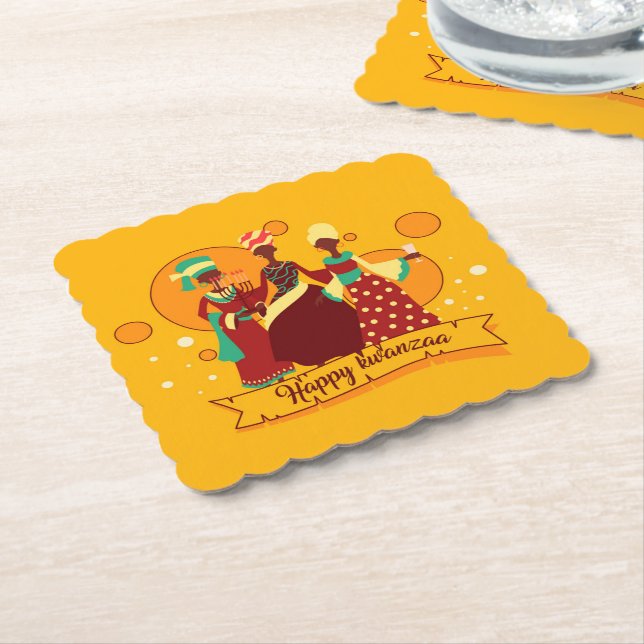 Posavasos De Papel Feliz Kwanzaa 3 Damas de Amarillo (En perspectiva)